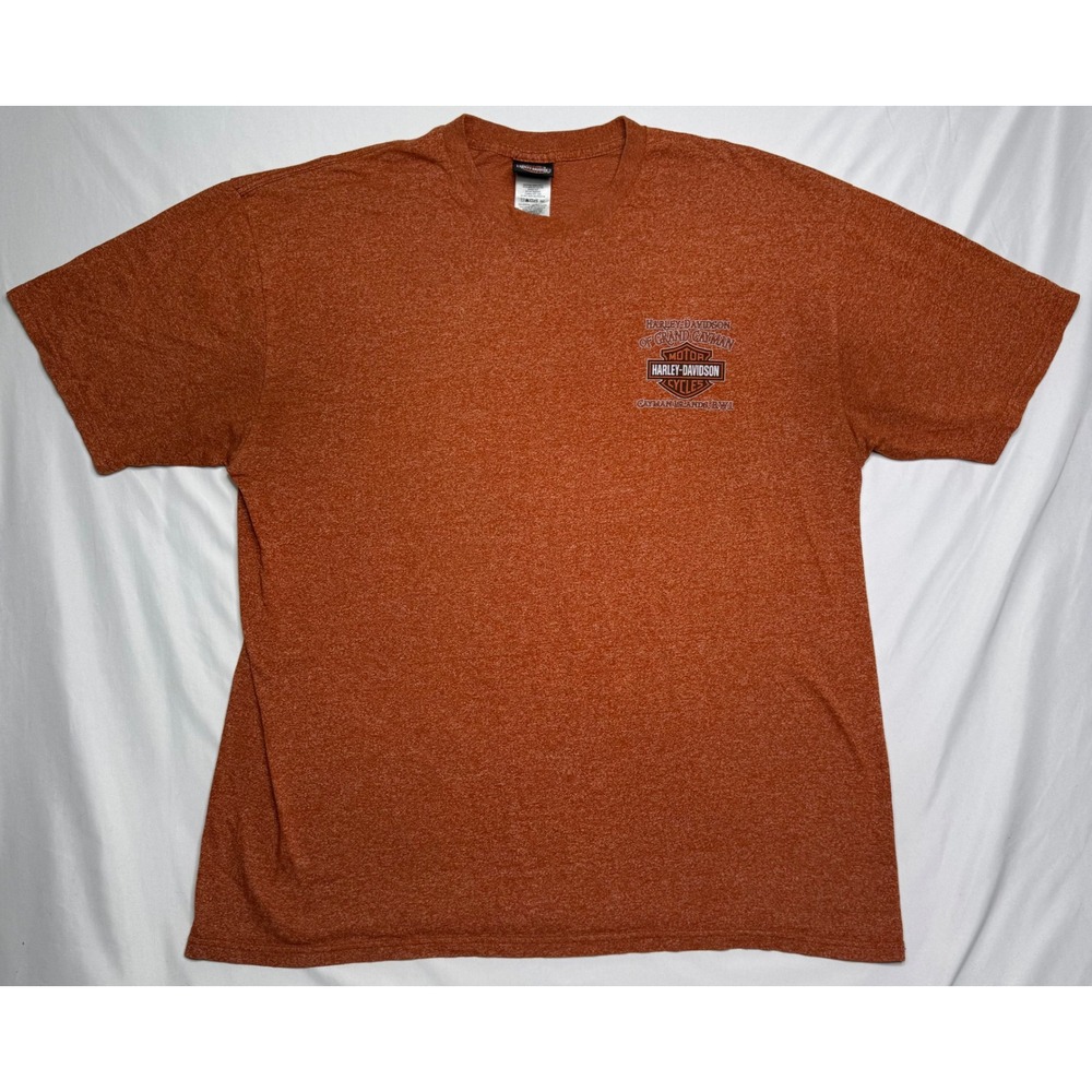 Harley-Davidson Grand Cayman Stingray Graphic T-Shirt Orange Mens 2XL Y2K